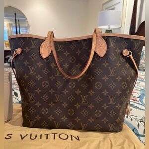 Auth NEW Louis Vuitton neverfull MM monogram beige lining